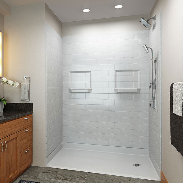 Barrier Free Corner Shower - Three piece 60x48 - Real Tile Look